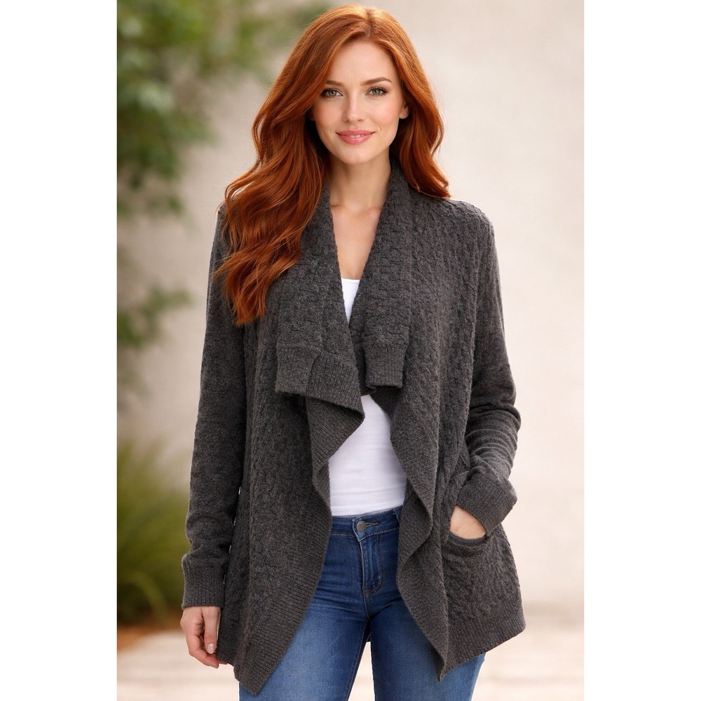 Vince Open Front Cardigan Sweater Womens M Gray Chunky Knit Cozy Minimalist Luxe